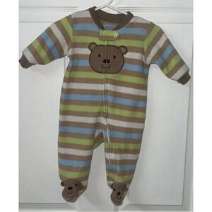 Child Of Mine By Carters Striped Bear Size 0-3 Month Zip upFooted Pajamas